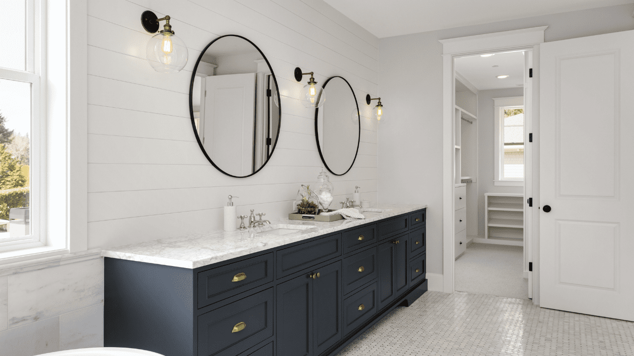 Modern Bathroom With Circle Shaped Mirrors