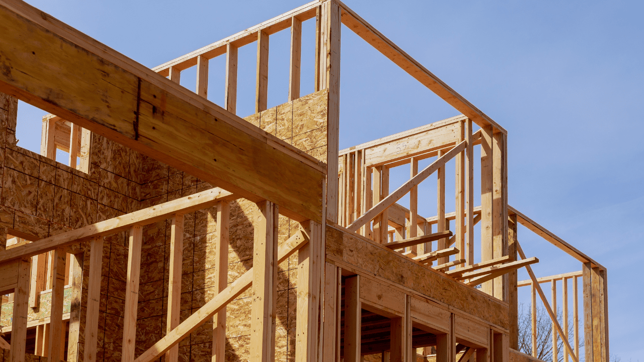 Timber frame of a house.