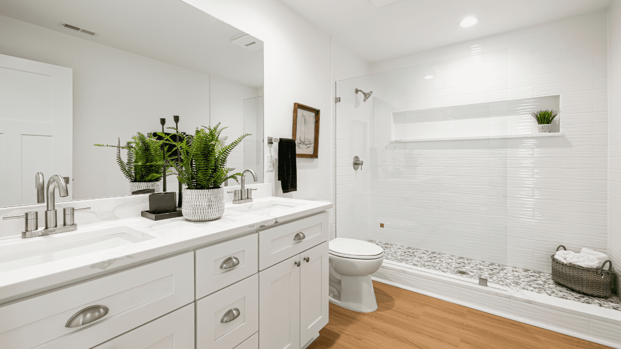 Bathroom with white Tile Work