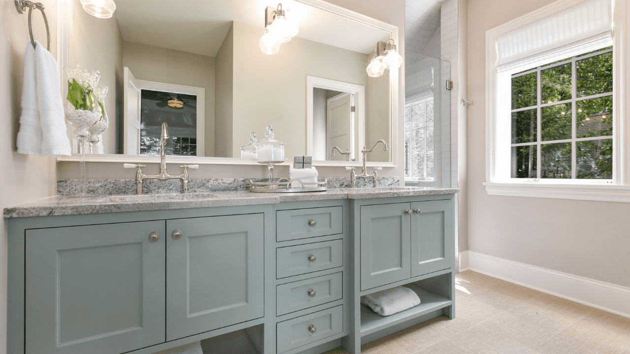 Beautiful classic bathroom with a large window