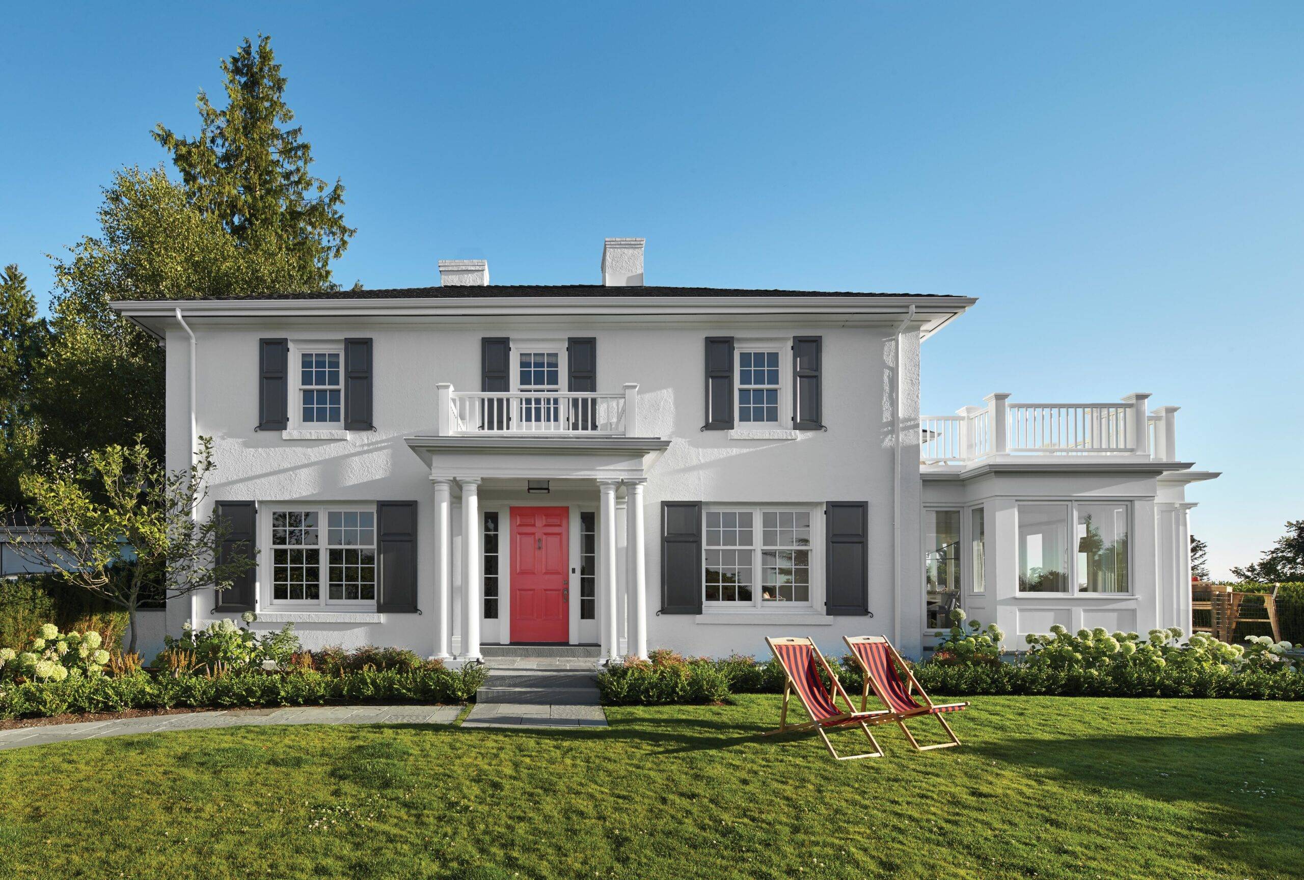 Beautiful White House With Classic Red Door